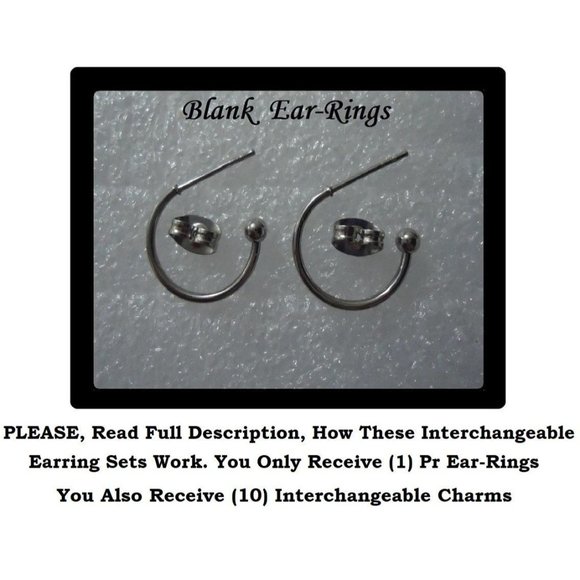 NEW Kitty Cat Interchangeable Charm Earrings 5 Pairs In 1 Set Stainless Steel - Picture 5 of 6